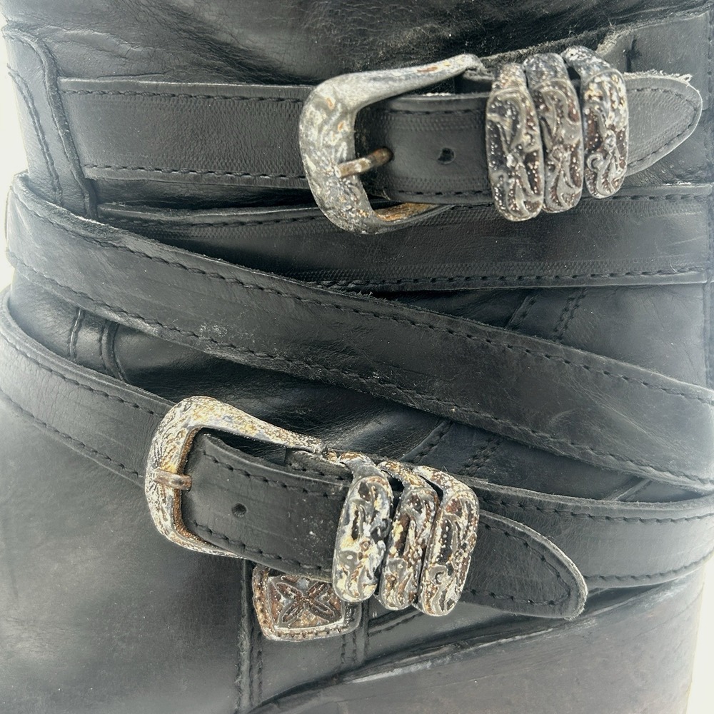 Freebird by Steven Pikes Size 8 Wrap Strap Riding Western Leather Boots Black - Picture 8 of 12